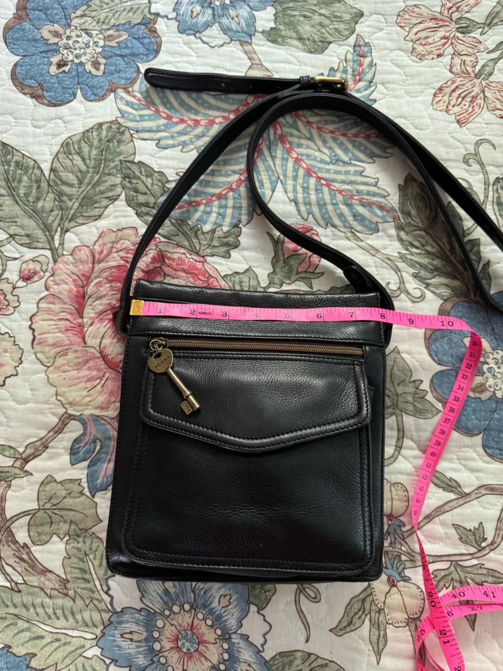 Vintage Fossil 1954 Black Leather Crossbody 75052